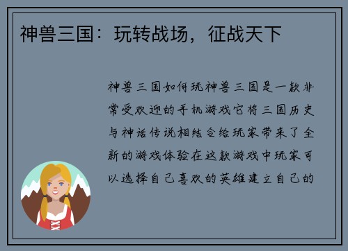 神兽三国：玩转战场，征战天下